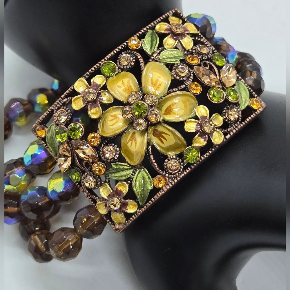 Joan Rivers Enamel Crystal stretch Bracelet 3 Strand - Picture 2 of 9